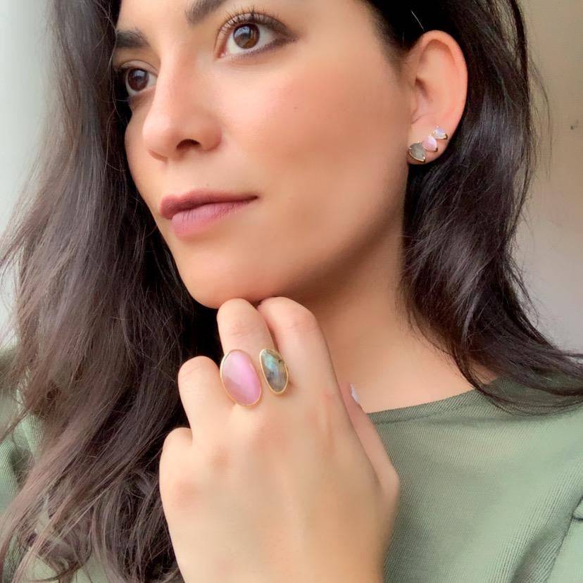 Pendientes Trepadores Gotas Labradorita, Rosa y Piedra de Luna - Mestiza Joyas