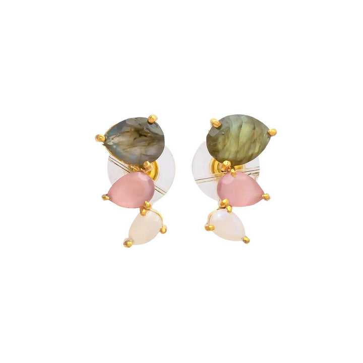Pendientes Trepadores Gotas Labradorita, Rosa y Piedra de Luna - Mestiza Joyas