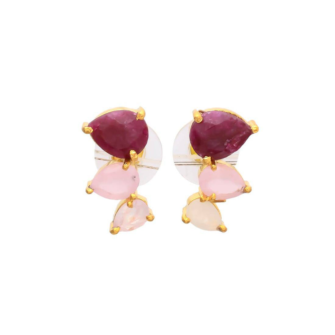 Pendientes trepadores Gotas Rubí, Rosa y Piedra de Luna - Mestiza Joyas