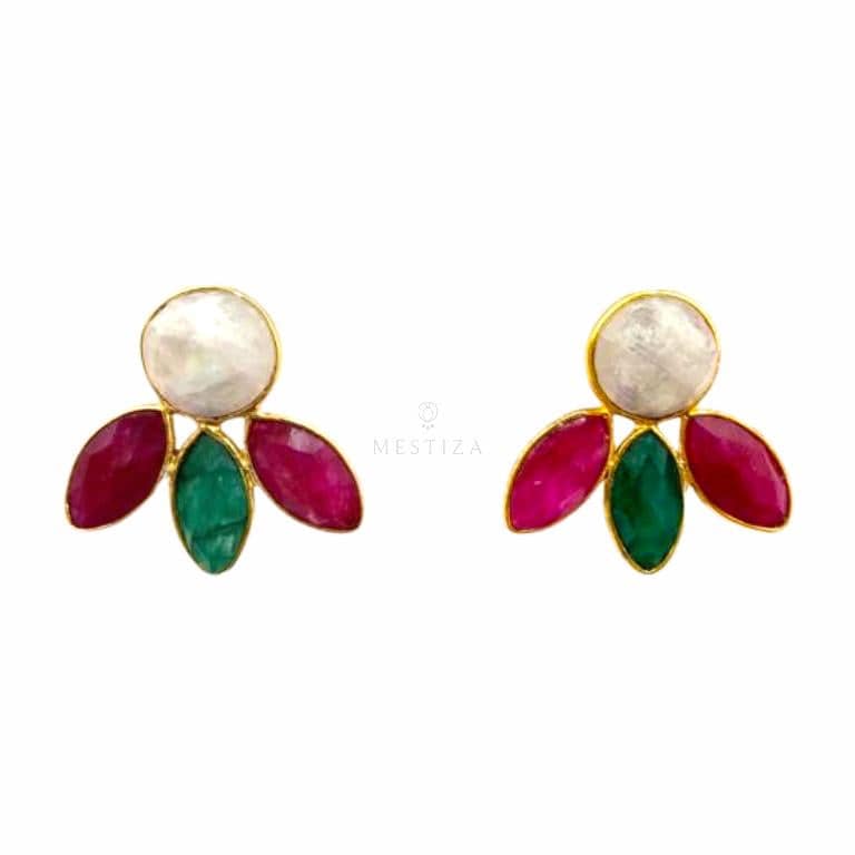 Pendientes con piedras Chiara Esmeralda, Rubí y Luna - Mestiza Joyas