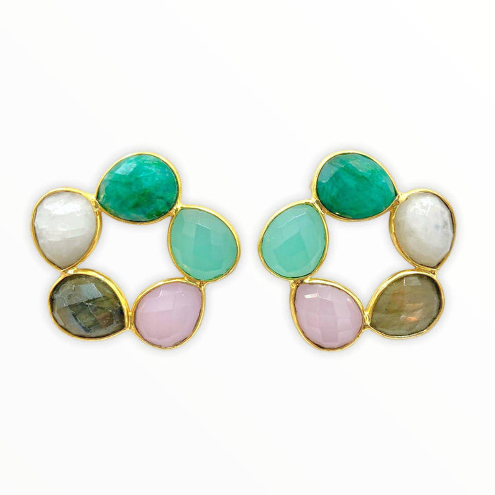 Pendientes con piedras Mallorca Esmeralda, Aguamarina, Rosa, Labradorita y Luna - Mestiza Joyas