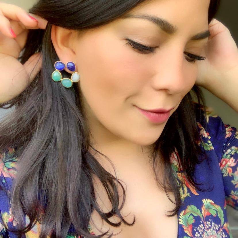 Pendientes con piedras Mallorca Esmeralda, Aguamarina, Rosa, Labradorita y Luna - Mestiza Joyas