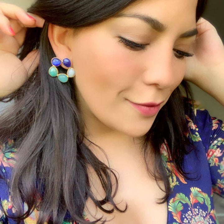 Pendientes con piedras Mallorca Esmeralda, Aguamarina, Rosa, Labradorita y Luna - Mestiza Joyas
