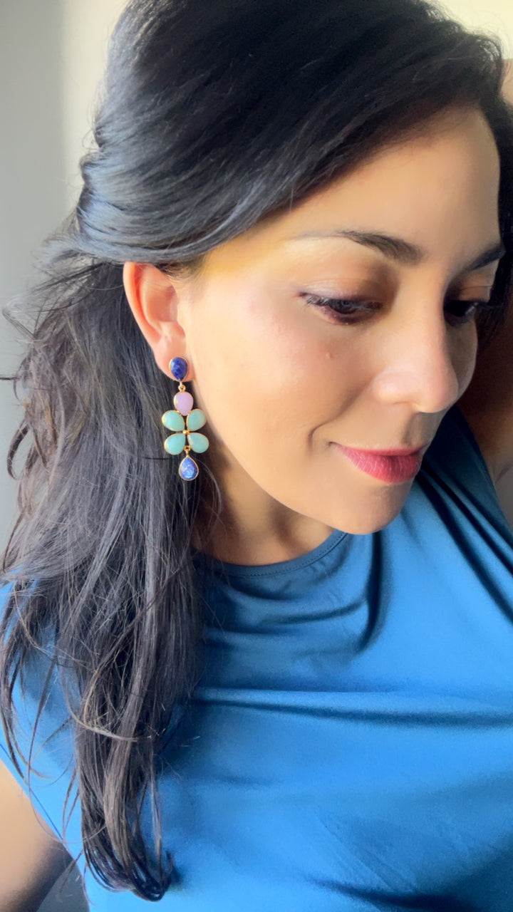 Pendientes con piedras Madrid Azul, Rosa y Amazonita - Mestiza Joyas