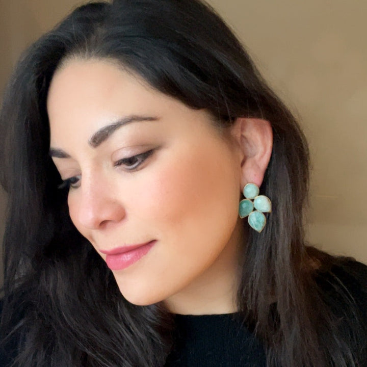 Boucles d'oreilles en pierre d'hortensia aigue-marine