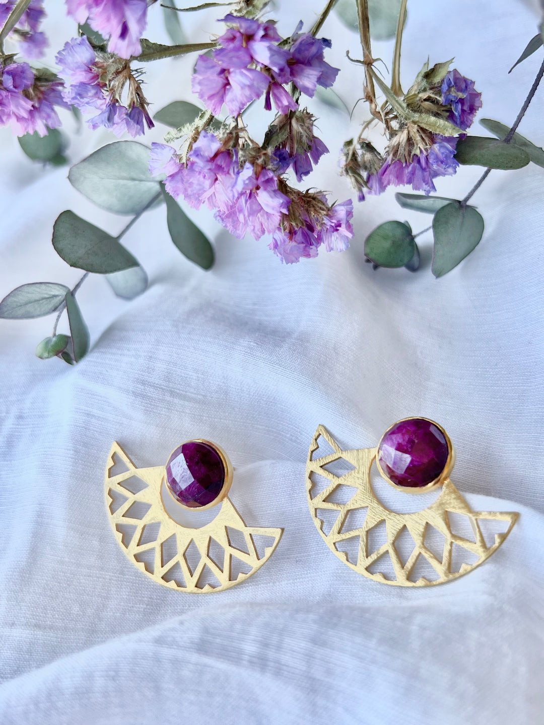 Pendientes piedras Smile Granate - Mestiza Joyas