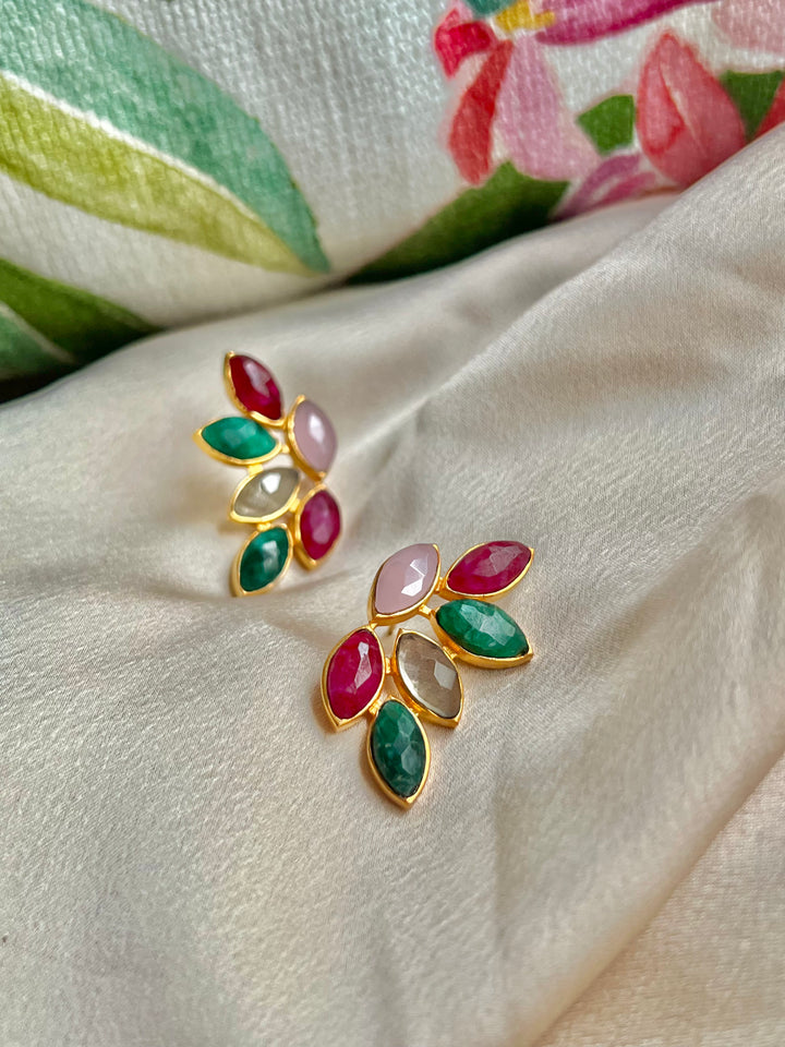 Pendientes piedras Sofía Verde, Granate y Rosa - Mestiza Joyas