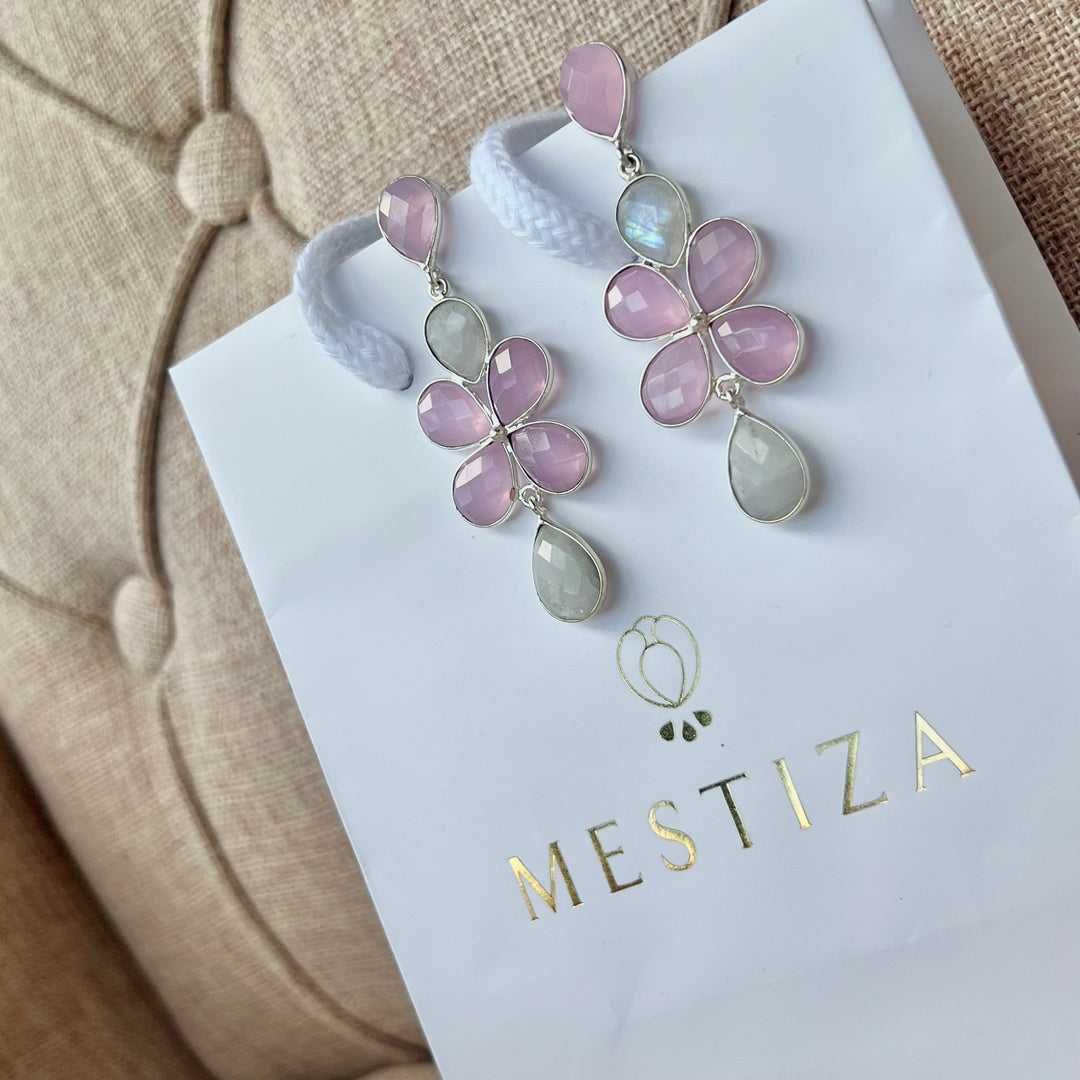 Boucles d'oreilles avec Madrid Rosa et Luna pierres