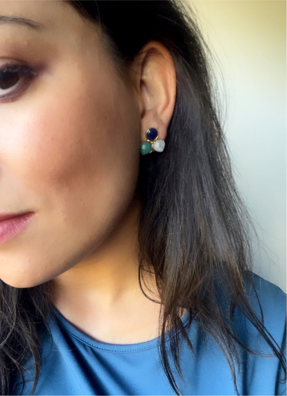 Pendientes con piedras Zarautz Azul, Amazonita y Luna - Mestiza Joyas