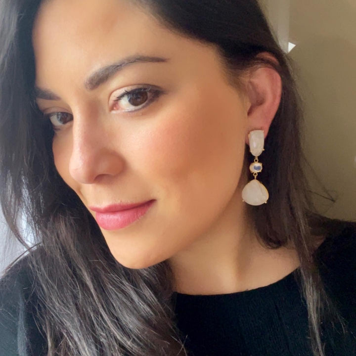 Earrings with Marel Aquamarine, Pink and Lilac stones