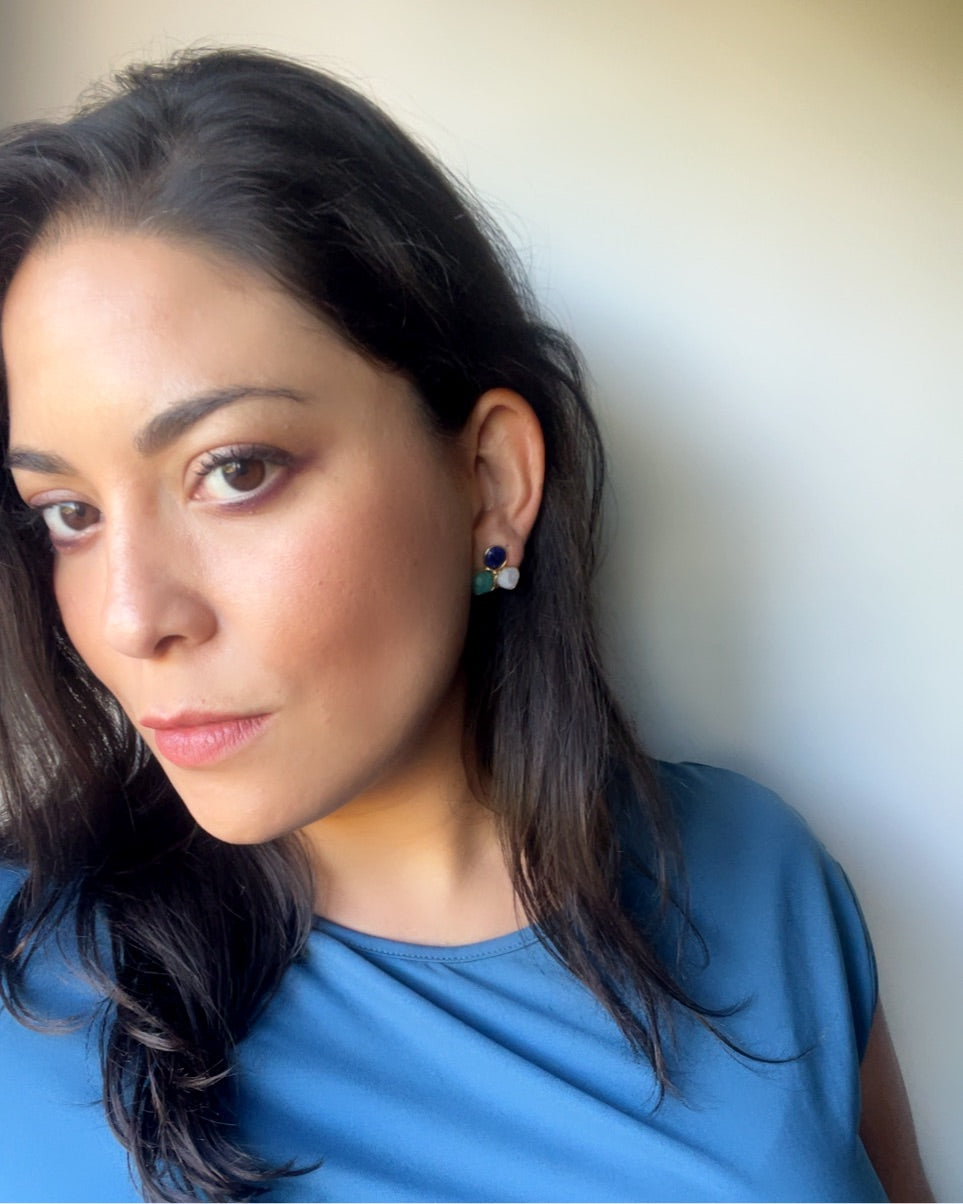 Pendientes con piedras Zarautz Azul, Amazonita y Luna - Mestiza Joyas