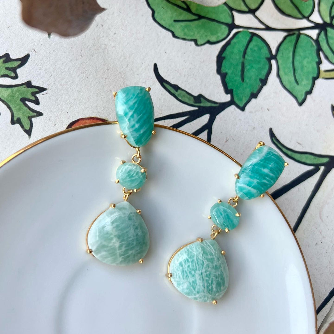 Earrings with Marel Aquamarine, Pink and Lilac stones