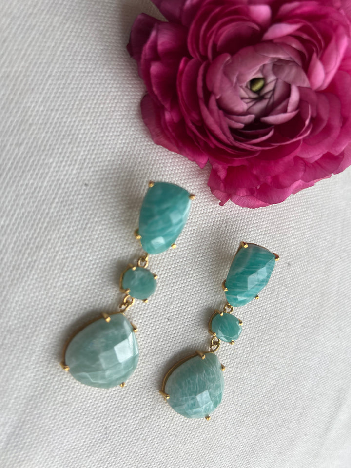 Earrings with Marel Aquamarine, Pink and Lilac stones