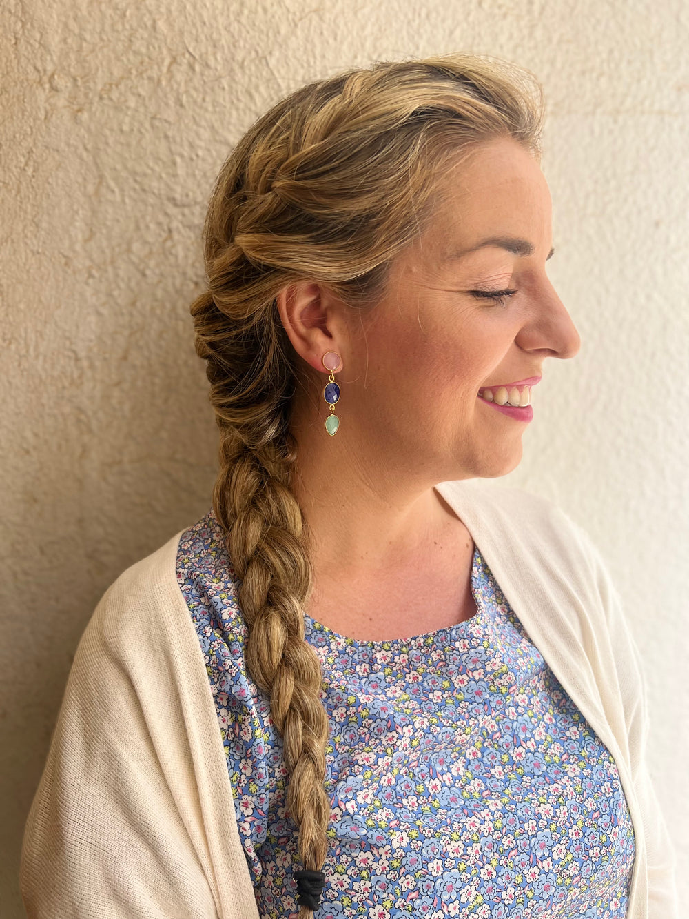 Pendientes con piedras Estocolmo Rosa, Azul y Amazonita - Mestiza Joyas