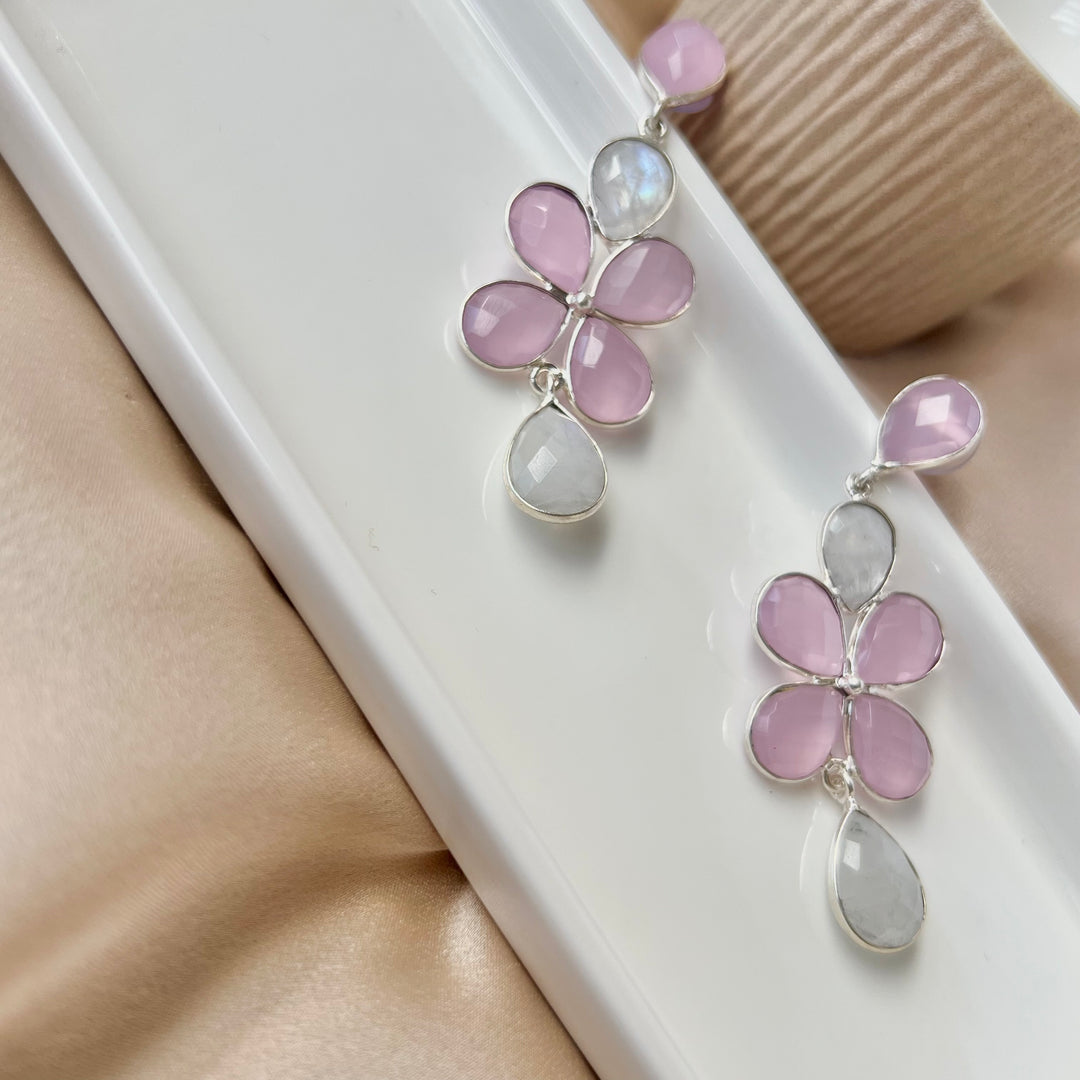 Boucles d'oreilles avec Madrid Rosa et Luna pierres