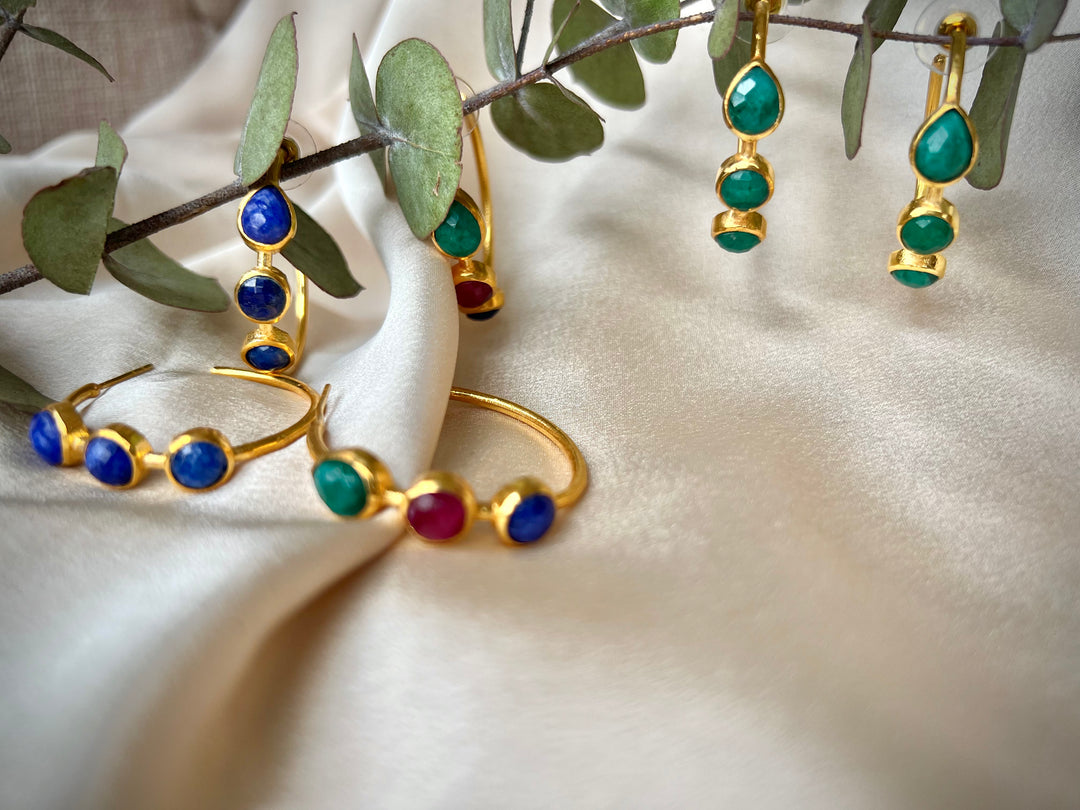 Pendientes piedras Mónaco azul, verde y granate - Mestiza Joyas