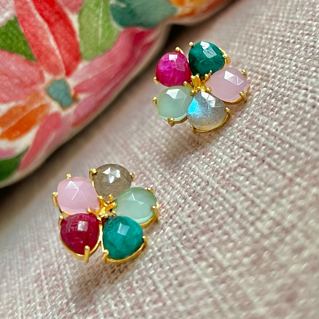 Pendientes piedras Flor Multicolor - Mestiza Joyas