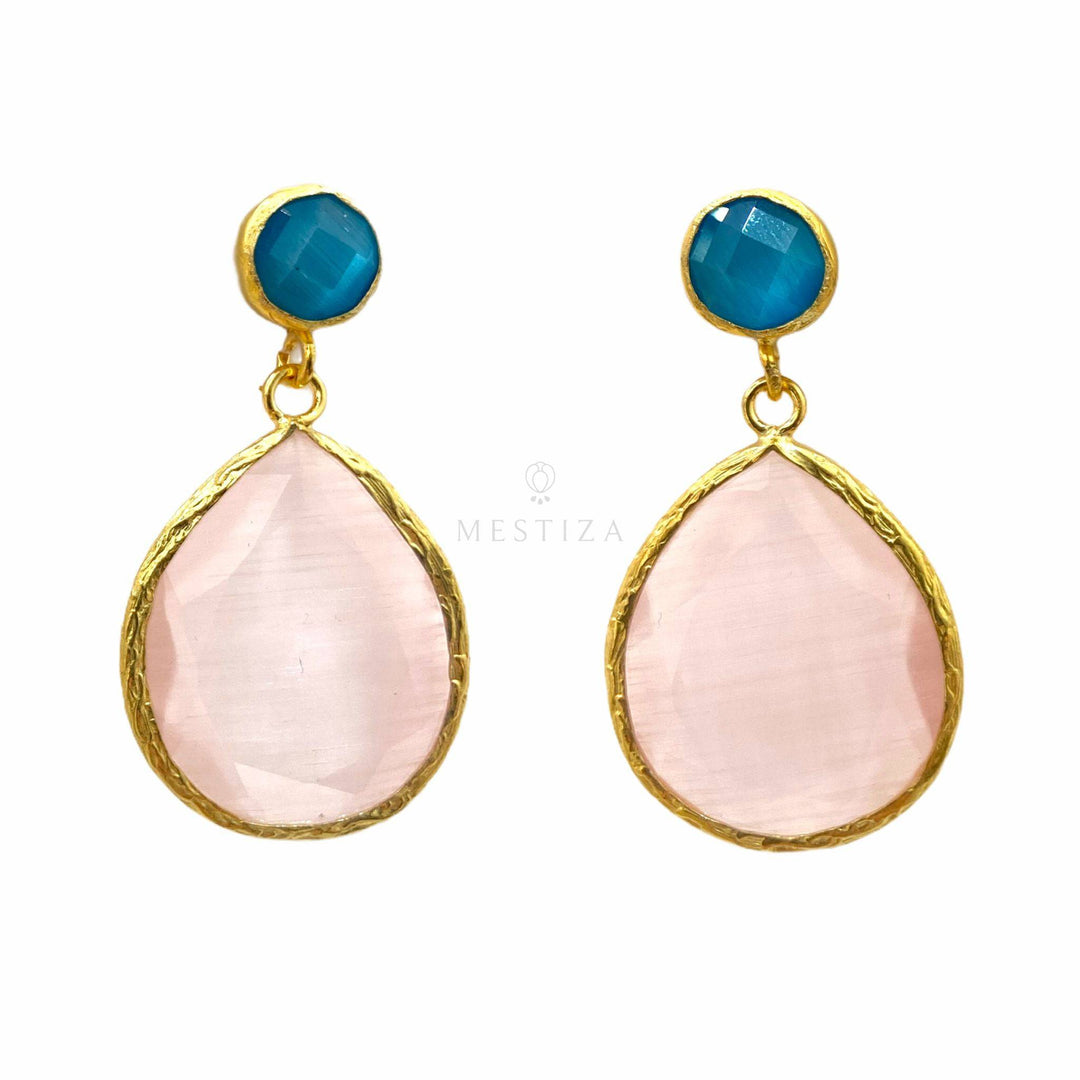 Pendientes con piedras Lugano Azul y Rosa - Mestiza Joyas