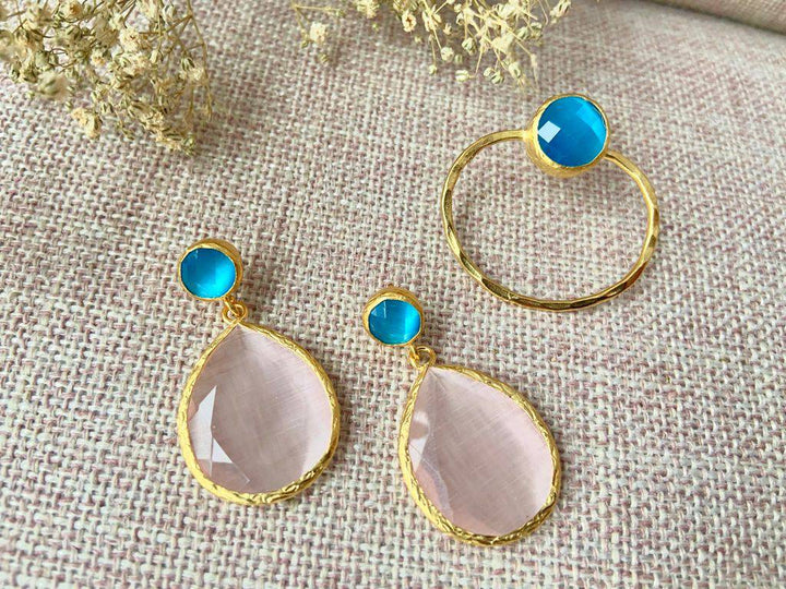 Pendientes con piedras Lugano Azul y Rosa - Mestiza Joyas