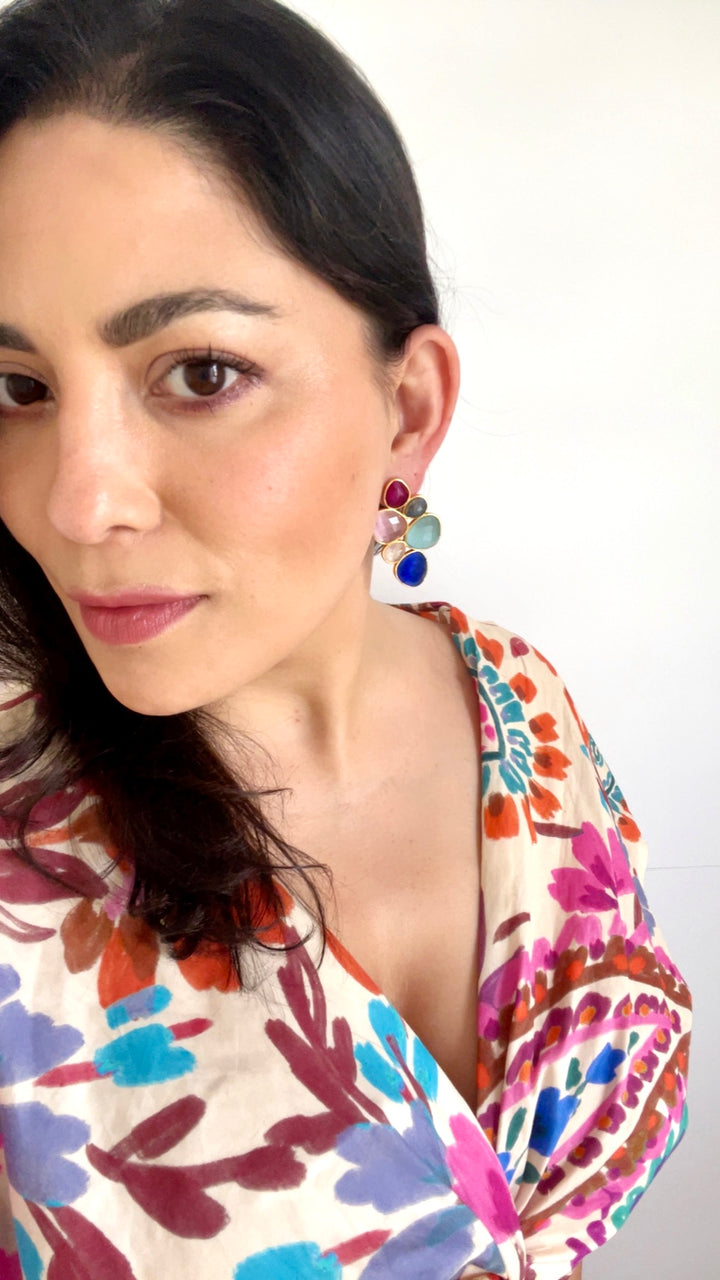 Boucles d'oreilles avec pierres de Florence multicolores