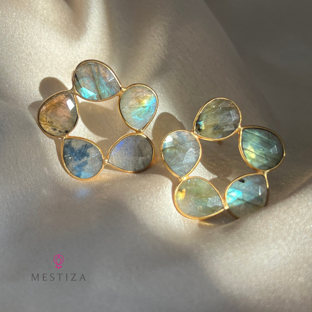 Earrings with Mallorca Amazonite, Aquamarine, Rose, Labradorite and Moon stones