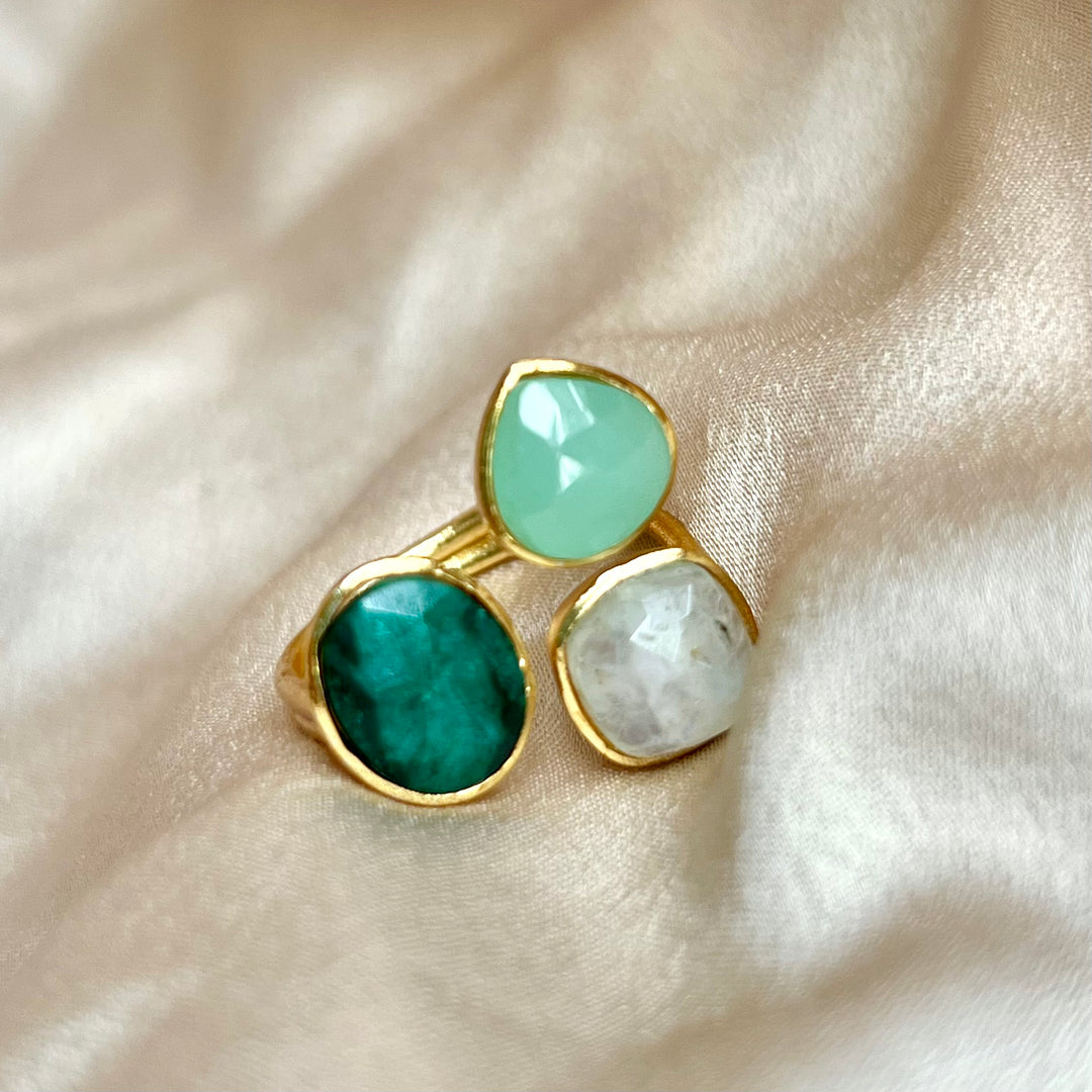 Ring with Alma Verde, Aquamarine and Moon stones