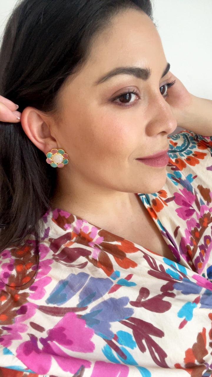Boucles d'oreilles avec pierres de Florence multicolores
