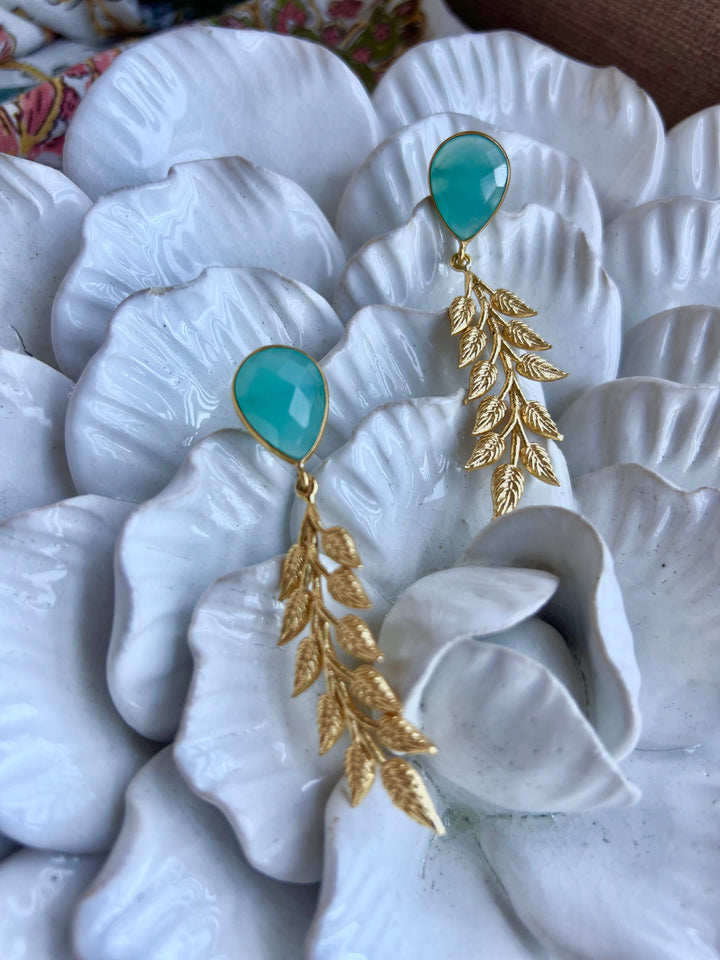 Aquamarine Drop Branch Stone Earrings