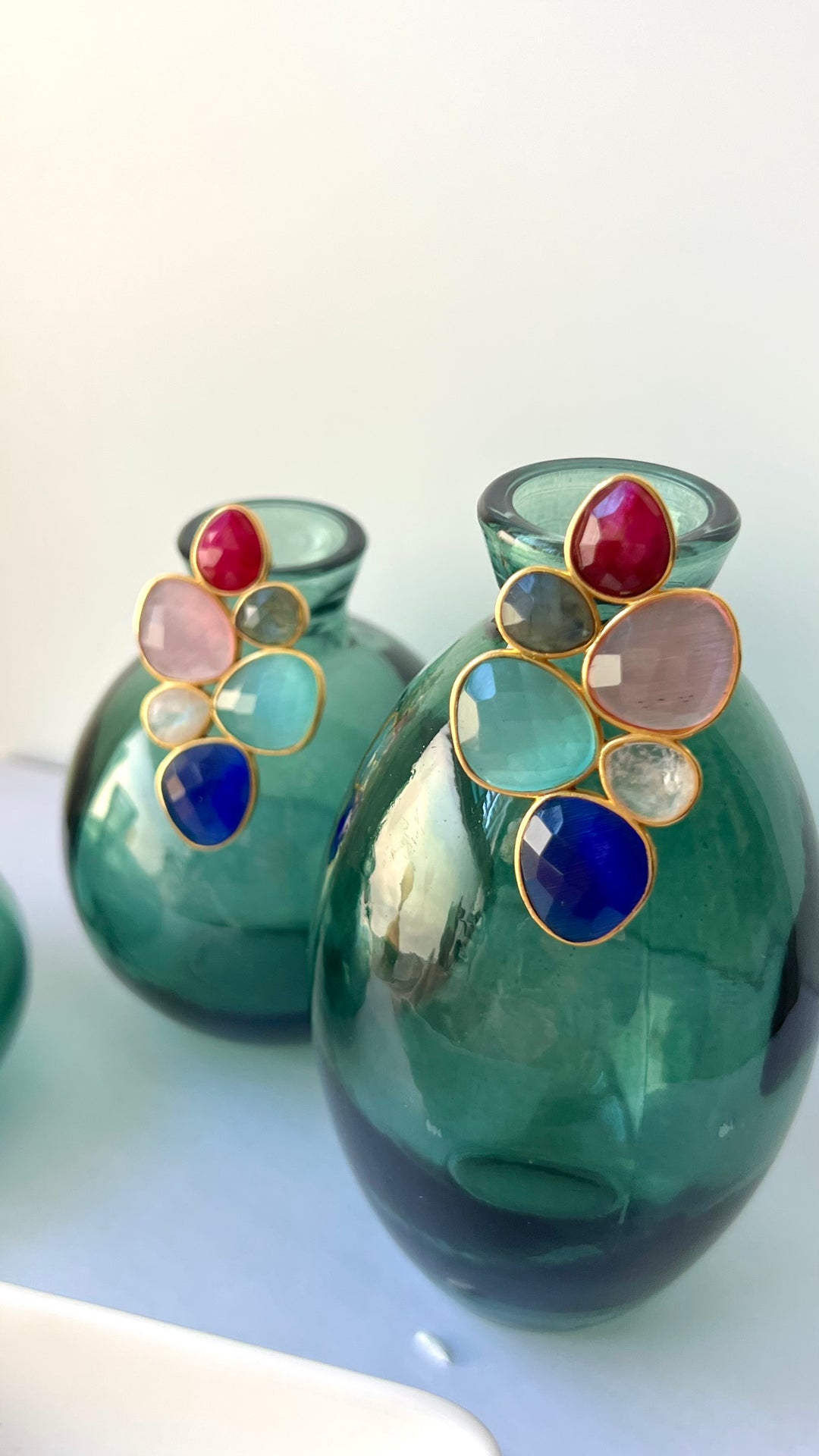 Boucles d'oreilles avec pierres de Florence multicolores