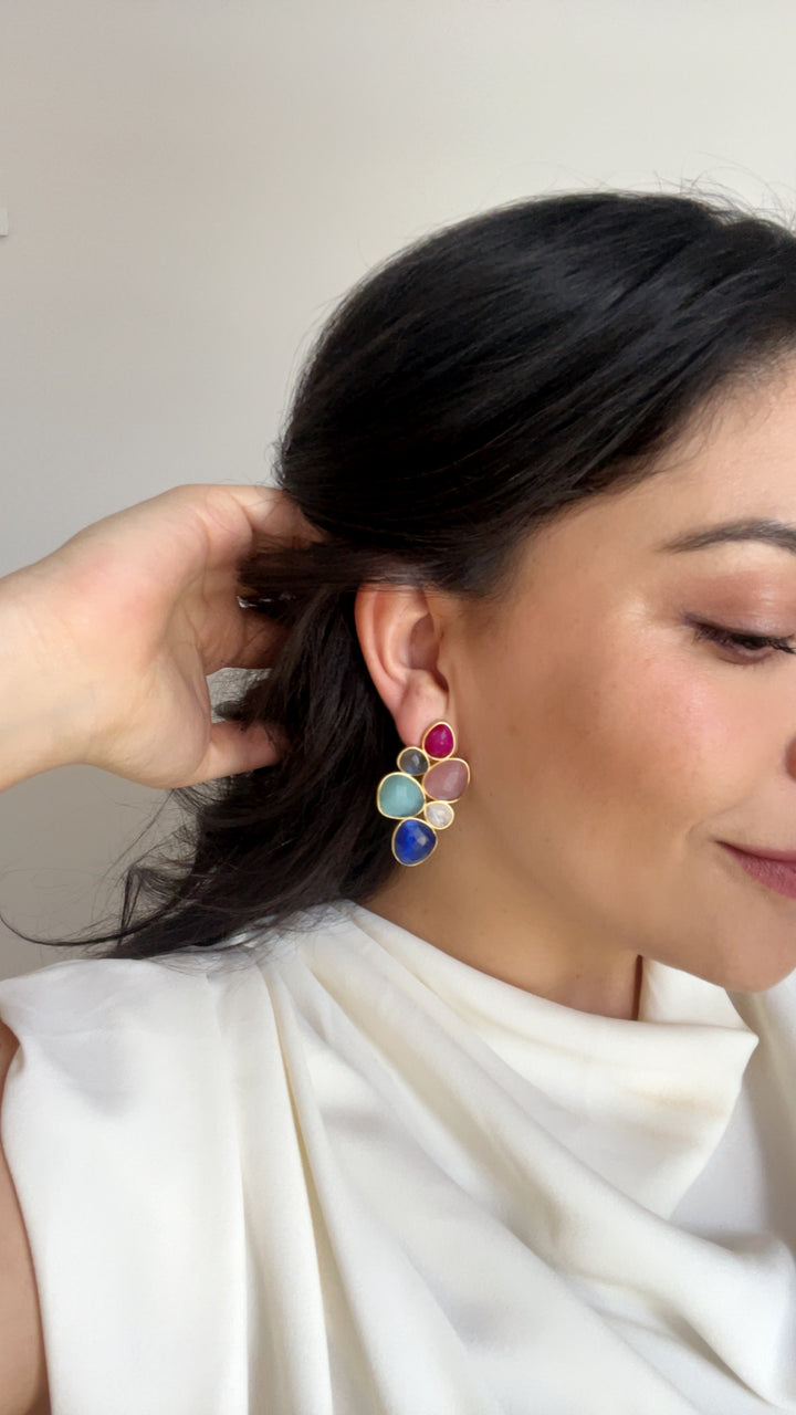 Boucles d'oreilles avec pierres de Florence multicolores