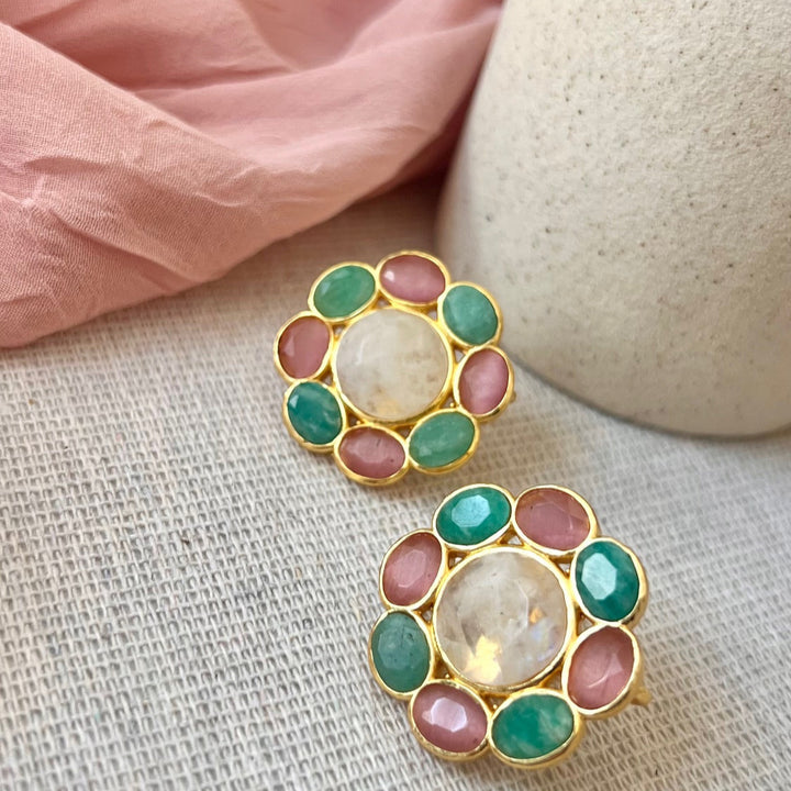 Boucles d'oreilles avec pierres de Florence multicolores