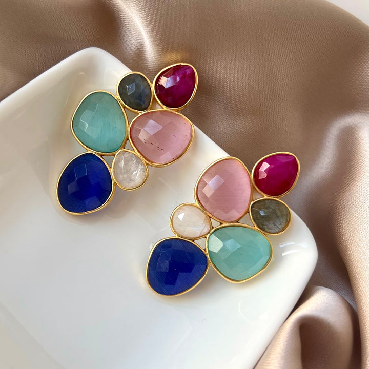 Boucles d'oreilles avec pierres de Florence multicolores