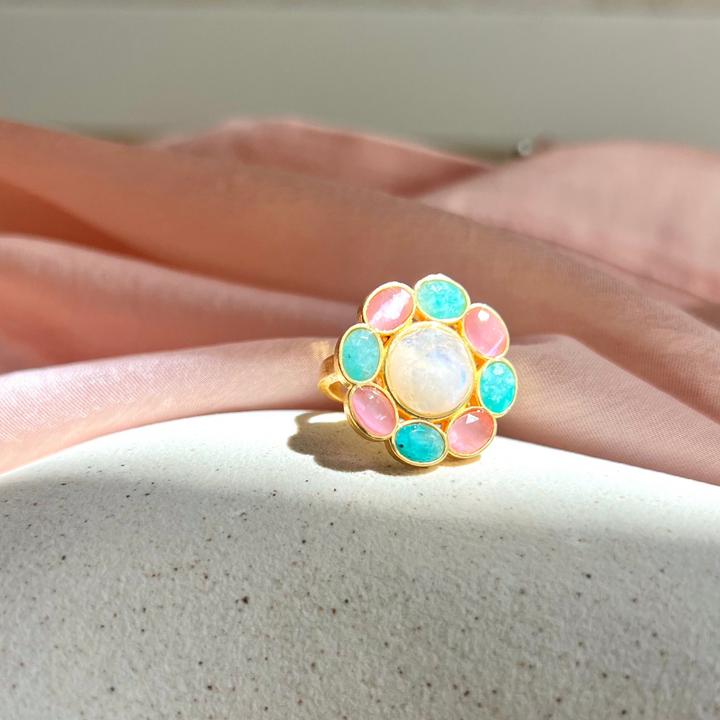 Anillo con piedras Carol Amazonita, Rosa y Luna