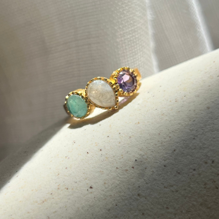 Anillo con piedras Miranda Amatista, Luna y Amazonita
