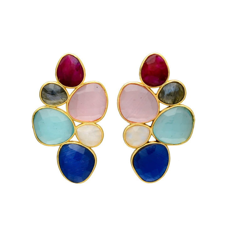 Boucles d'oreilles avec pierres de Florence multicolores