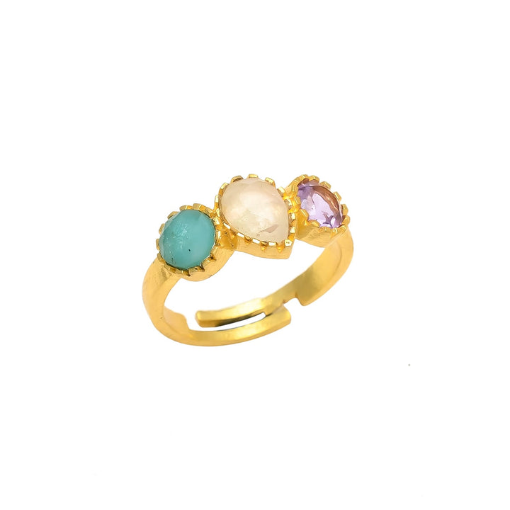 Anillo con piedras Miranda Amatista, Luna y Amazonita
