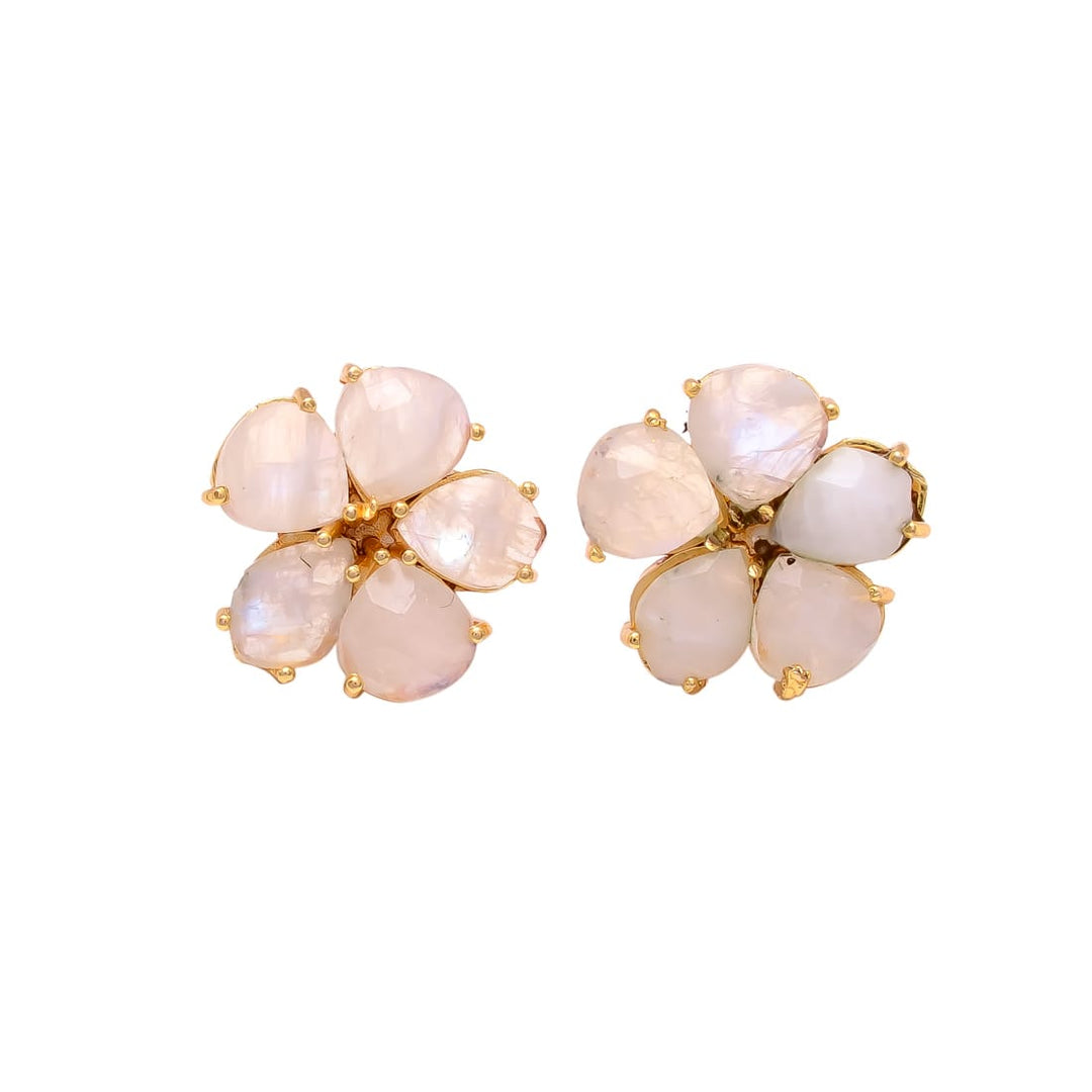 Flower Labradorite, Garnet, Lilac and White stone earrings