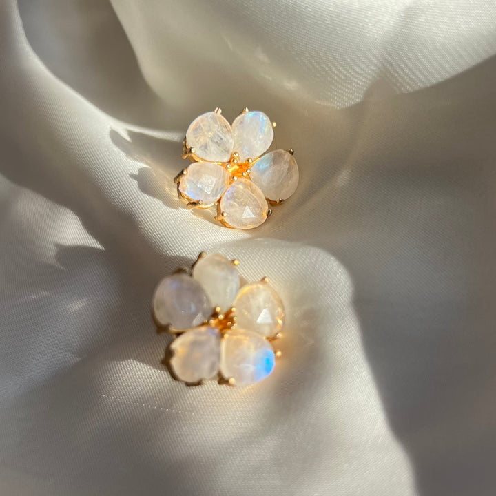 Flower Labradorite, Garnet, Lilac and White stone earrings