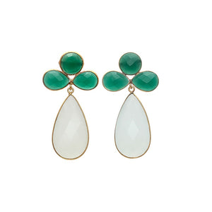 Pendientes Trébol Ónix Verde y Cuarzo Blanco - Mestiza Joyas