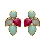 Pendientes con piedras Hortensia Amazonita, Labradorita y Granate - Mestiza Joyas