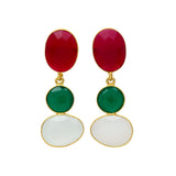 Pendientes con piedras Begonia Calcedonia Fucsia, Verde y Blanco - Mestiza Joyas