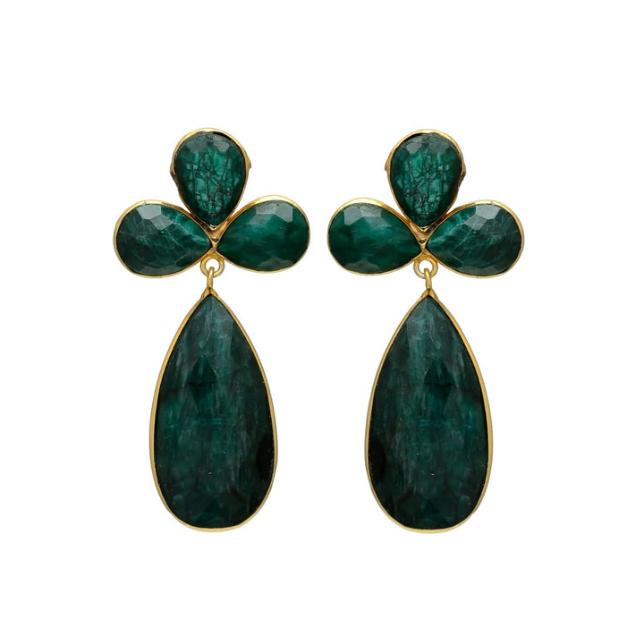 Earrings with Aquamarine and Emerald Clover stones