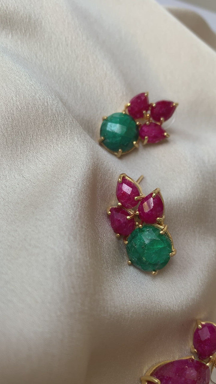 Earrings with Chiara Emerald, Ruby and Moon stones