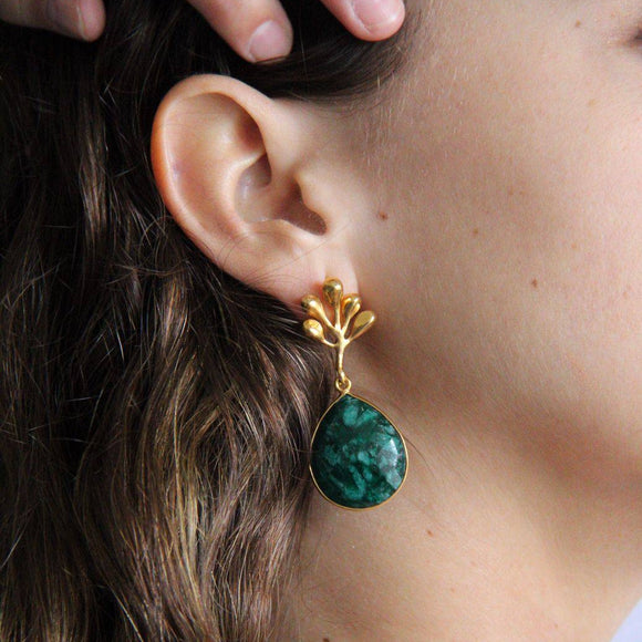 Pendientes con piedras Atenas Verde - Mestiza Joyas