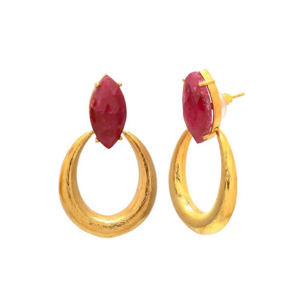 Pendientes con piedras Bali ovalado Granate - Mestiza Joyas