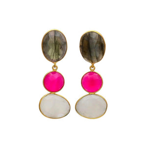 Pendientes con piedras Begonia Labradorita, Fucsia y Piedra de Luna - Mestiza Joyas