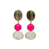 Pendientes con piedras Begonia Labradorita, Fucsia y Piedra de Luna - Mestiza Joyas