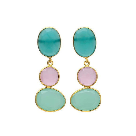 Pendientes con piedras Begonia Verde Rosa y Aguamarina - Mestiza Joyas