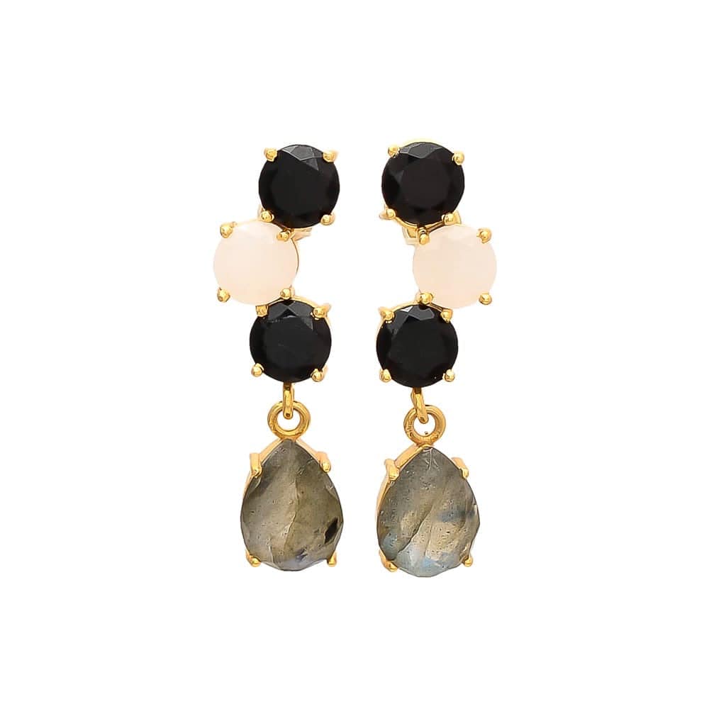 Pendientes con piedras Bucarest Negro, Blanco y Labradorita - Mestiza Joyas