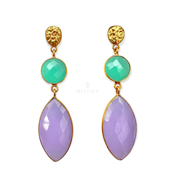 Pendientes con piedras Jaén Aguamarina y Lila - Mestiza Joyas